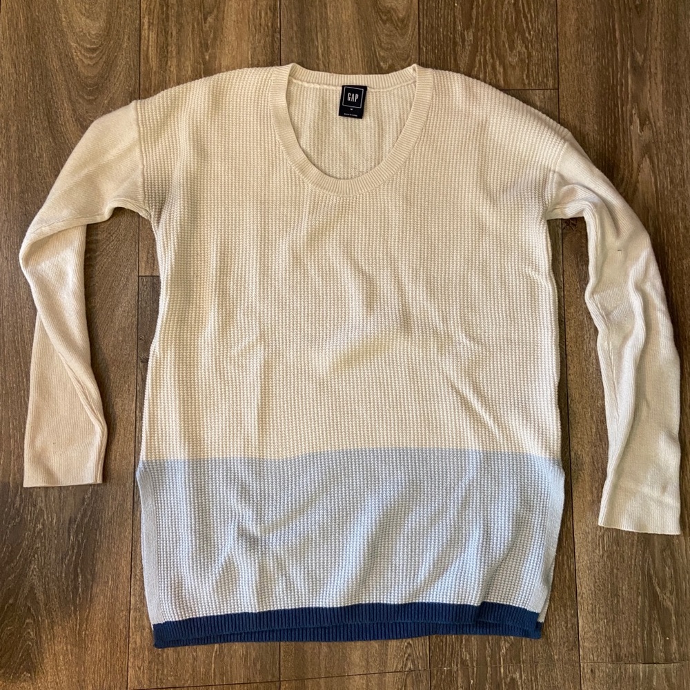 GAP long color block woven pullover - medium, sand, powder blue, navy